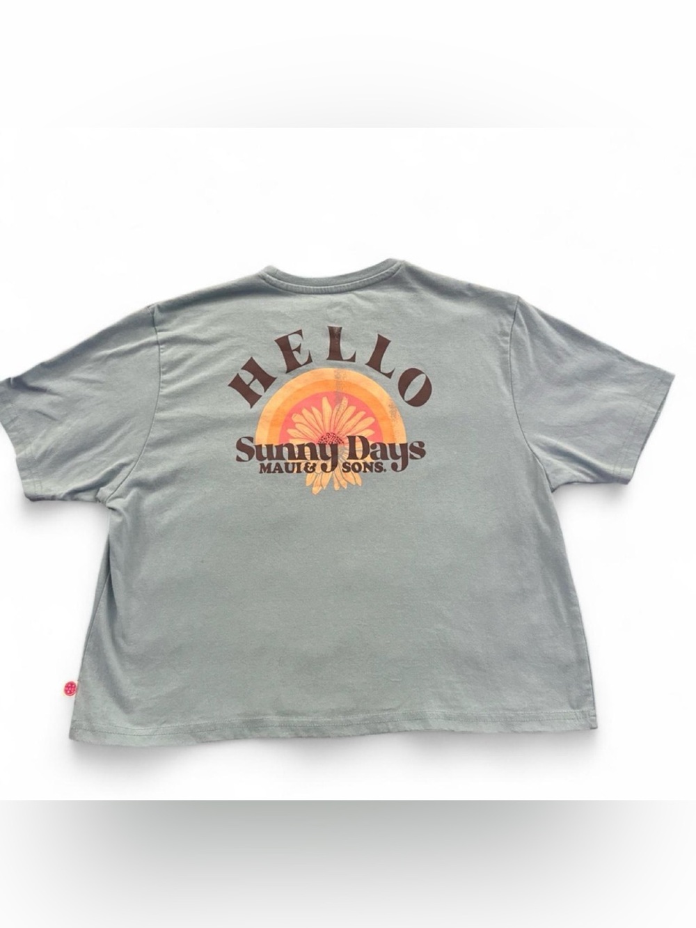 Maui Crop - Hello Sunny Days Graphic Tee - Green with Orange Floral Rainbow